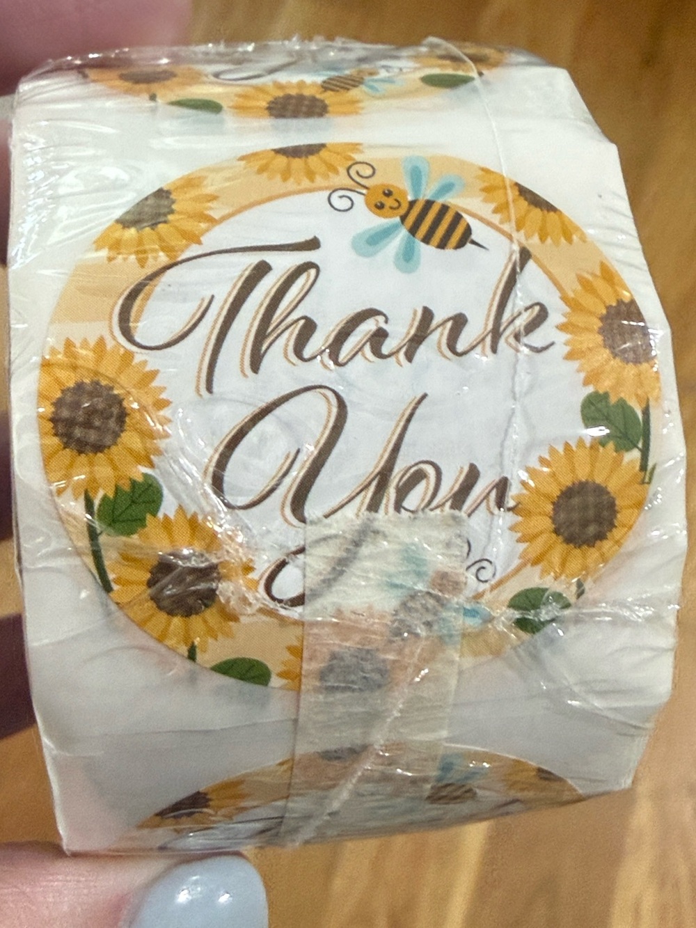 500 Count 1.5” Thank You Stickers Roll Sunflower Bee Small Business Packaging